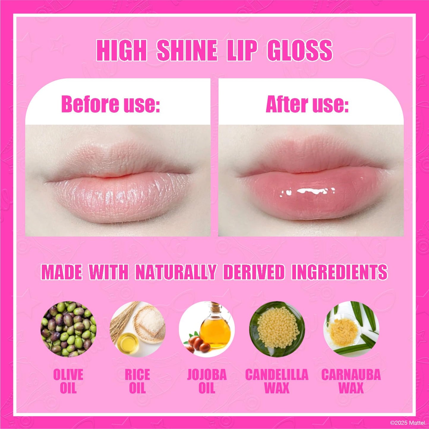 Barbie 7 Piece Plant Based Lip Gloss, Girls Party Favors, First Makeup Set for Girl, Perfect for Parties, Sleepovers, and Birthday Gifts, Ages 3+, by Beauty & Personal Care Townley Girl