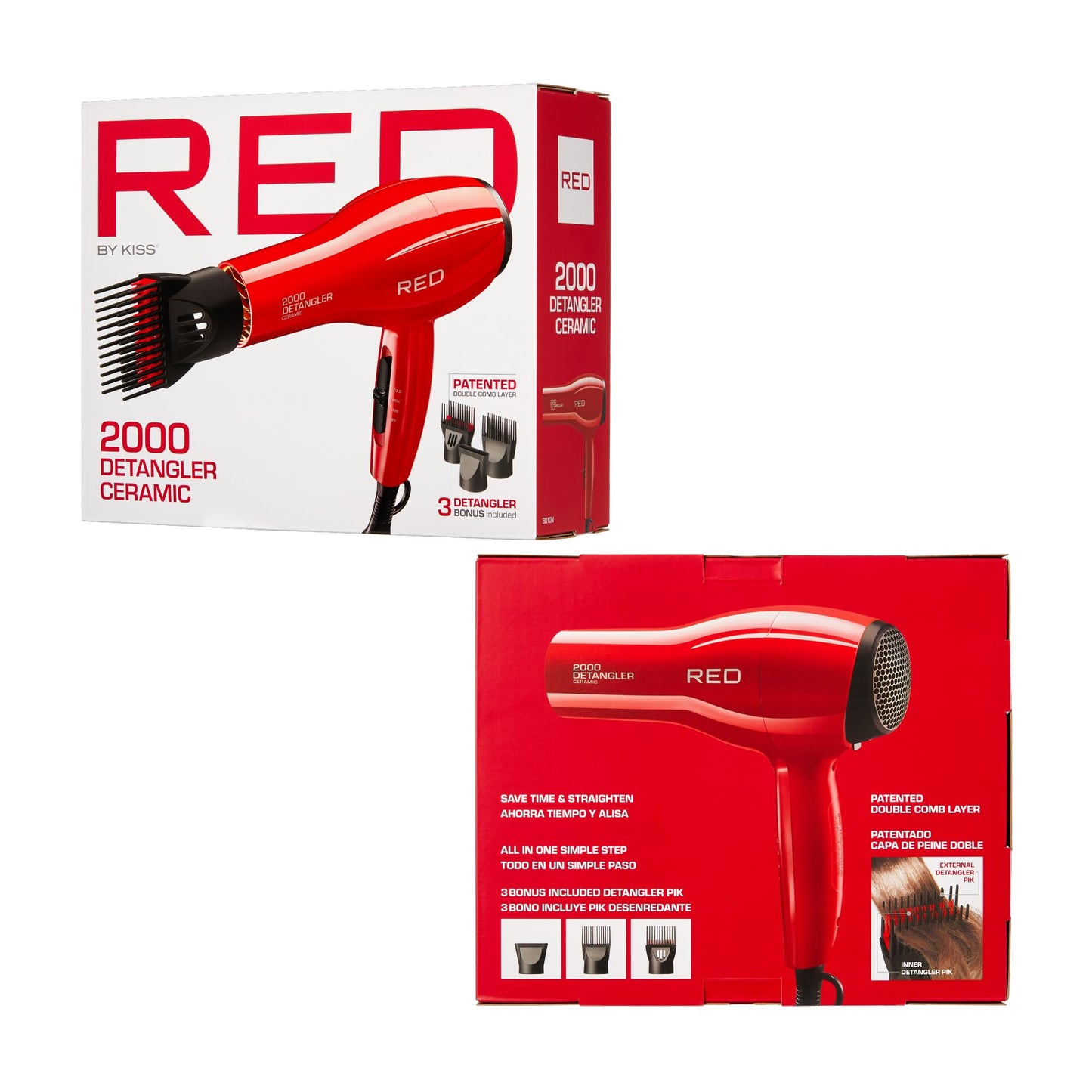 Red by Kiss 2000 Ceramic Hair Dryer, Professional Salon Blow Dryer 3 Attachments Included, 2 Detangler Piks, 1 Air Concentrator, Lightweight Beauty & Personal Care Red by Kiss