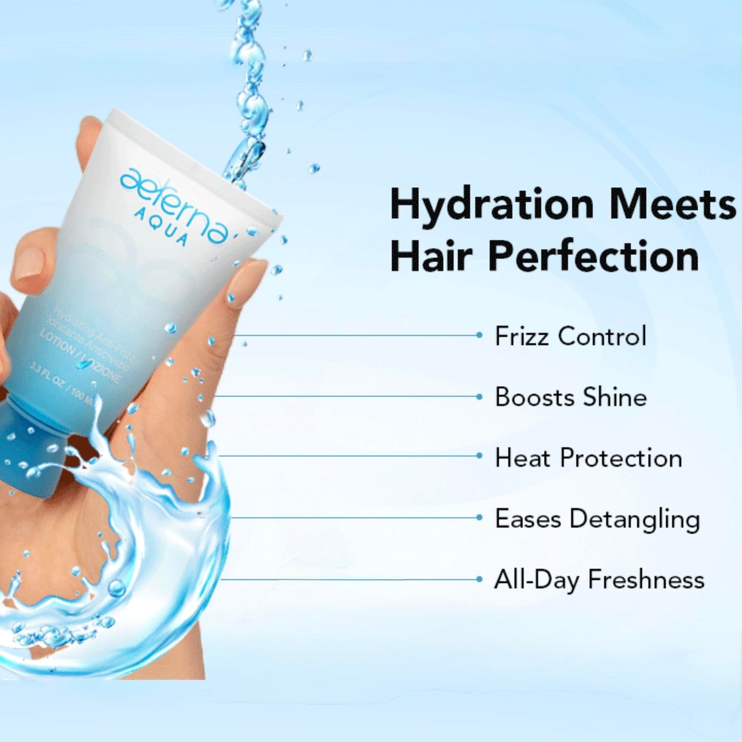 Aeterna Aqua Hydrating Anti-Frizz Hair Lotion | Frizz Ease, Deep Moisture & Color Protection - Vitamin E, Grape Seed & Collagen Infused, for All Hair Beauty & Personal Care Aeterna