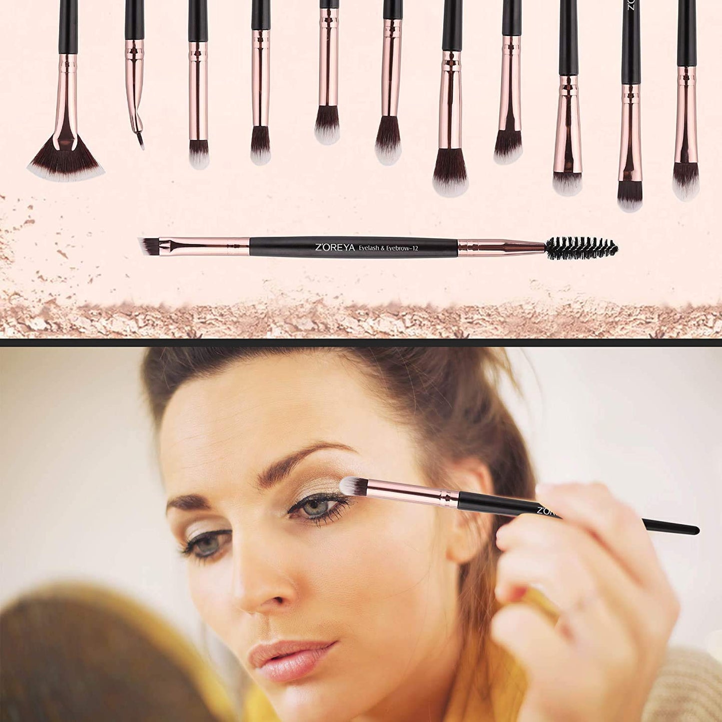 Z'OREYA Eye Makeup Brushes, 12 Pcs Professional Eye Brush Set Eyeshadow, Eyebrow, Blending, Fan, Eyelash Brushes Set With Carrying Bag (Black) Beauty & Personal Care Z'OREYA