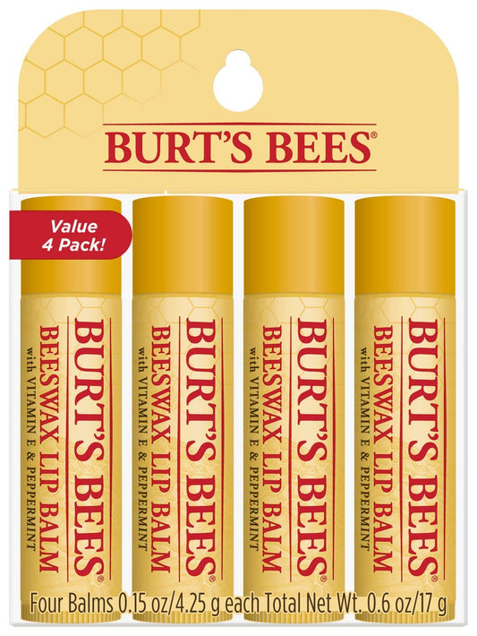 Burt's Bees Lip Balm Stocking Stuffers, Moisturizing Lip Care Holiday Gift, 100% Natural, Original Beeswax with Vitamin E & Peppermint Oil (4 Pack) Beauty and Personal Care Burt's Bees