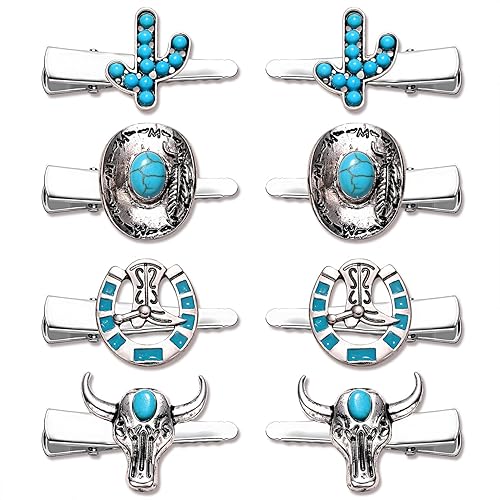 Western Cowboy Cowgirl Boot Hat Hair Clips - 8PCS Vintage Turquoise Star Lightning Cactus Hairpins - Women's Hair Accessories (Pattern A) Beauty & Personal Care mokkia
