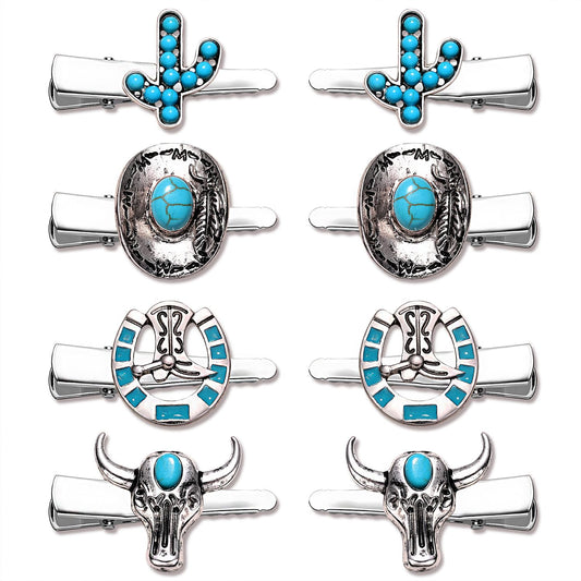 Western Cowboy Cowgirl Boot Hat Hair Clips - 8PCS Vintage Turquoise Star Lightning Cactus Hairpins - Women's Hair Accessories (Pattern A) Beauty & Personal Care mokkia
