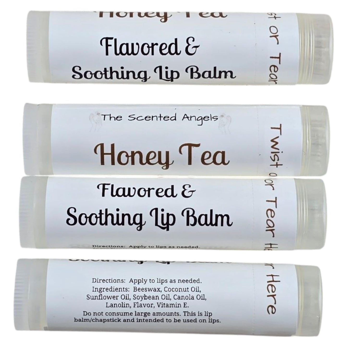 TSA Handmade Sweet Honey Tea Flavored Lip Balm with Beeswax, Vitamin E, Canola, Soybean, Coconut, Sunflower Oils for Women, Men, Teens, Tweens (4) Beauty and Personal Care The Scented Angels