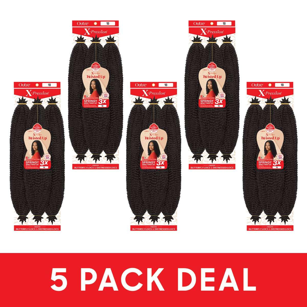 Outre X-Pression - Twisted Up - Springy Afro Twist 24" 3X (5 Pack, OFF BLACK 1B)