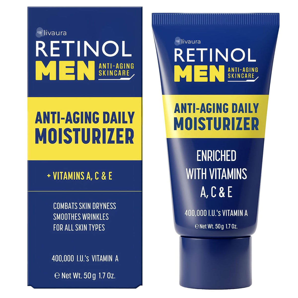 LIVAURA Retinol Men’s Face Moisturizer - Hydrating Face Cream & Faces Lotion for Men, Anti Aging Moisturizers for Dry Skin, Lightweight Facial Beauty & Personal Care Retinol