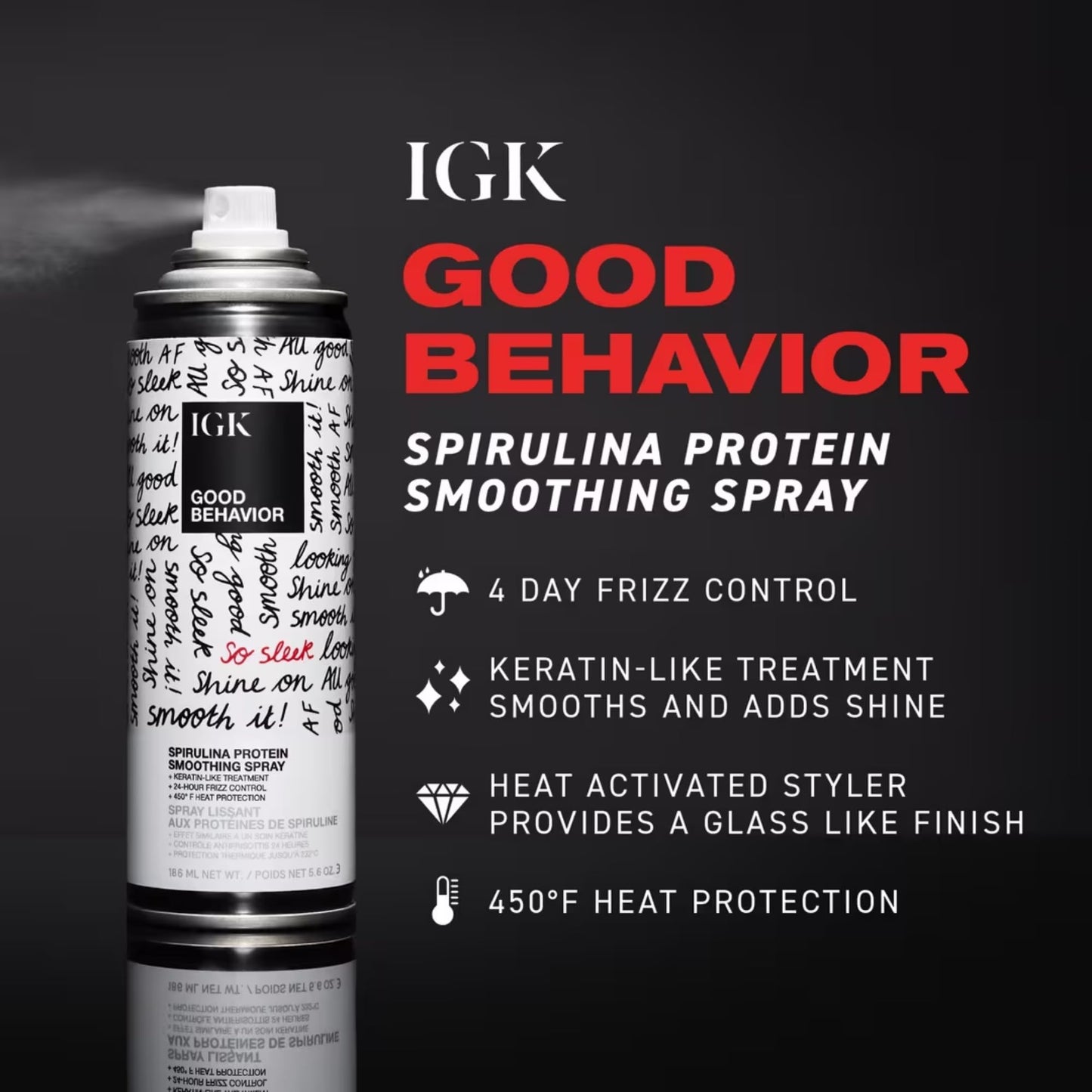 IGK GOOD BEHAVIOR Spirulina Protein Smoothing Spray | Keratin Like Treatment + Frizz Control + Heat Protectant | Vegan + Cruelty Free | 5.6 Oz (Pack Beauty & Personal Care IGK
