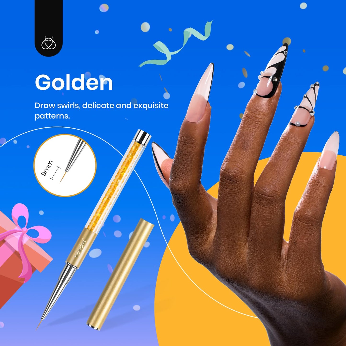 Beetles Gel Polish Nail Art Liner Brushes 5Pcs Painting Art Design Pen Set Diamond Application Rhinestone Handle Dotting Drawing Sizes 5 7 9 11 20mm Beauty & Personal Care beetles Gel Polish