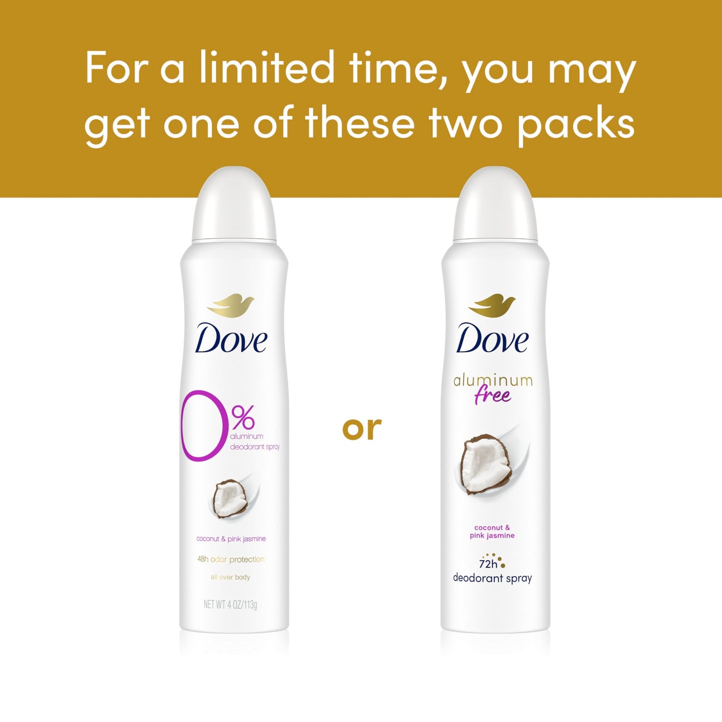 Dove Aluminum Free Deodorant Spray for Women Coconut & Pink Jasmine 72 hour odor protection 4 oz Beauty and Personal Care Dove