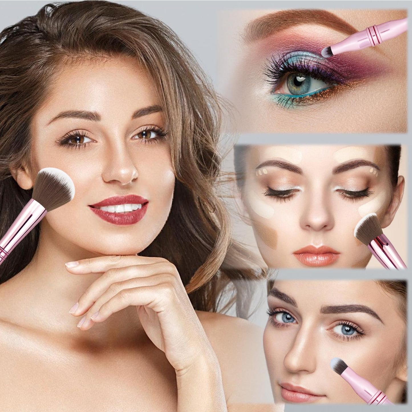 Voxora 4 in 1 Makeup Brush Set - All in One Powder/Blush, Foundation, Blending & Eyeshadow Brushes, Compact & Travel Essential Beauty & Personal Care Voxora