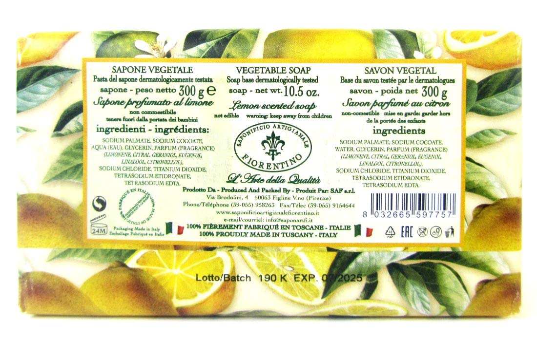 Saponificio Artigianale Fiorentino Lemon Scented Italian Soap - 10.5 oz Bar Beauty & Personal Care Saponificio Artigianale Fiorentino
