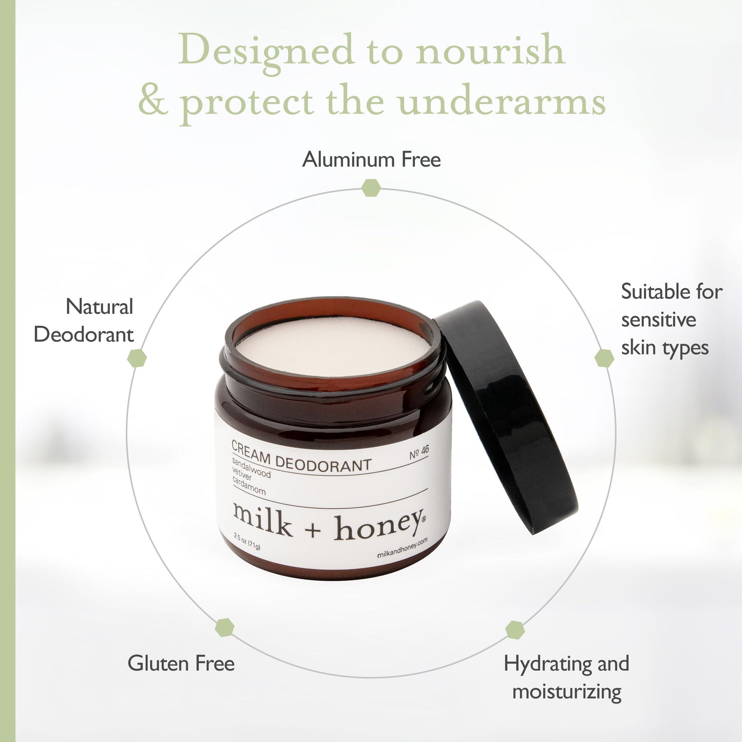 milk + honey Cream Deodorant No. 46 - Aluminum-Free, with Sandalwood, Vetiver, and Cardamom, for Sensitive Skin, 2.5 oz Beauty and Personal Care milk + honey