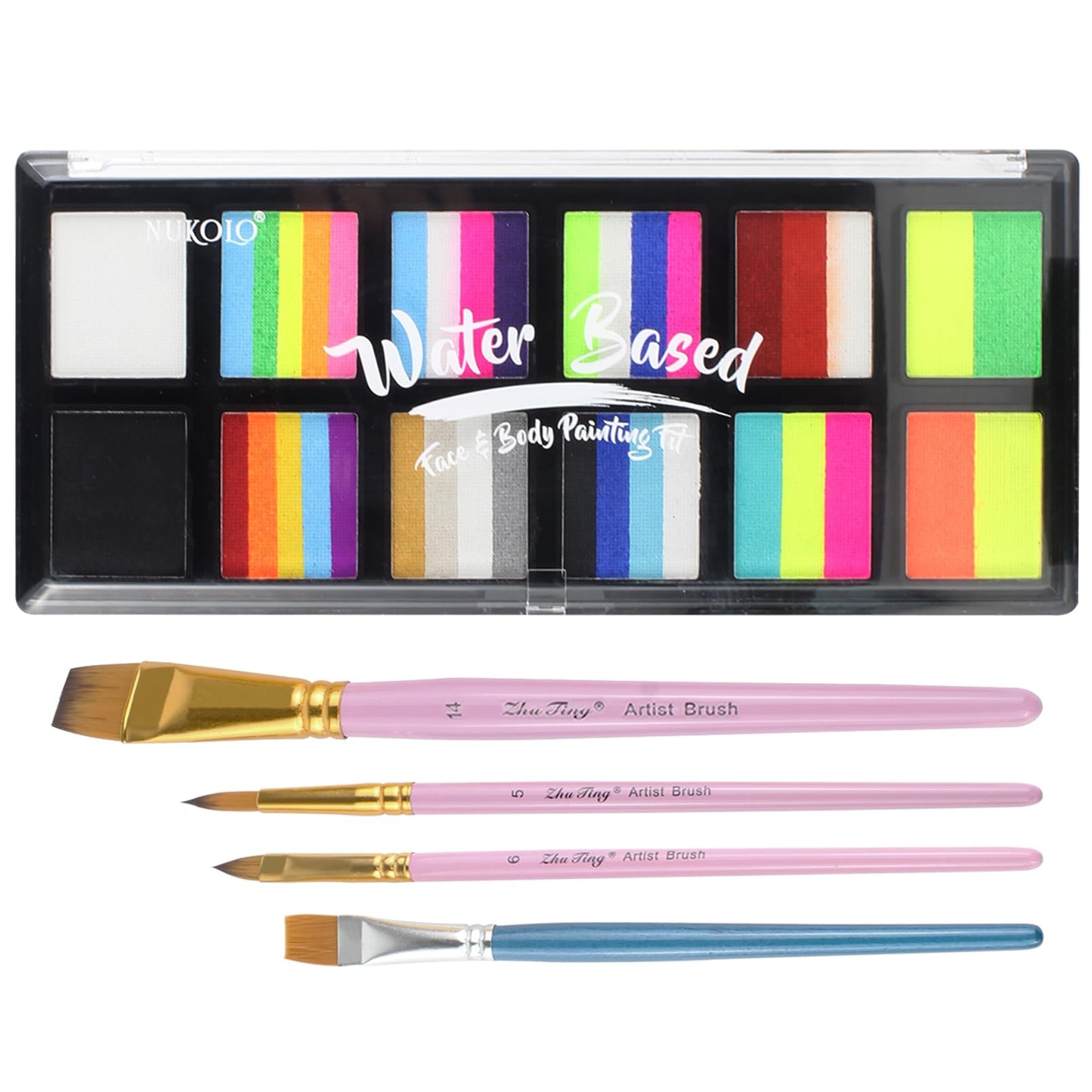 Water Activated Face Paint, Highly Pigmented Facepaint Makeup Kit, Quick-Drying Body Paint for Adults, Split Cake Face Paint with 4 Paint Brushes Beauty & Personal Care BRIMFULITE