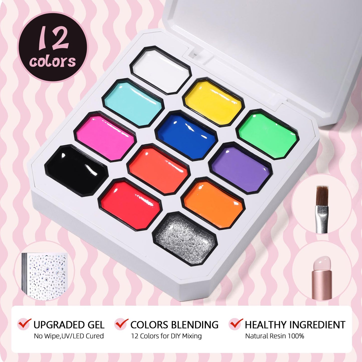 GELLAKTIK 12 Colors Pat Pat Gel for Nail Art (Pink) Beauty and Personal Care GELLAKTIK