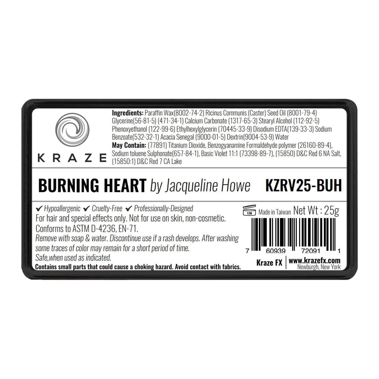 Kraze FX Dome Stroke - Burning Heart (25 gm), Professional 1-Stroke Split Cake, Hypoallergenic, Non-Toxic, Water Activated Face & Body Painting Makeup Beauty & Personal Care Kraze FX