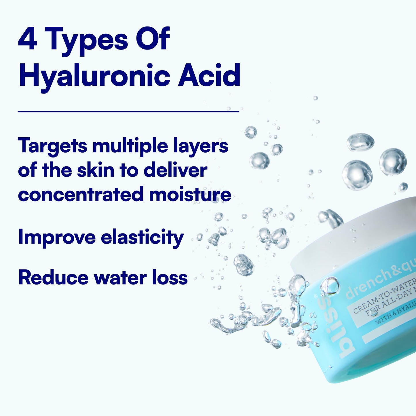 Bliss Drench & Quench Hyaluronic Acid Cream to Water Moisturizer | Lightweight Face Cream with 4 Types of Hyaluronic Acid for All Day Hydration Beauty & Personal Care Bliss