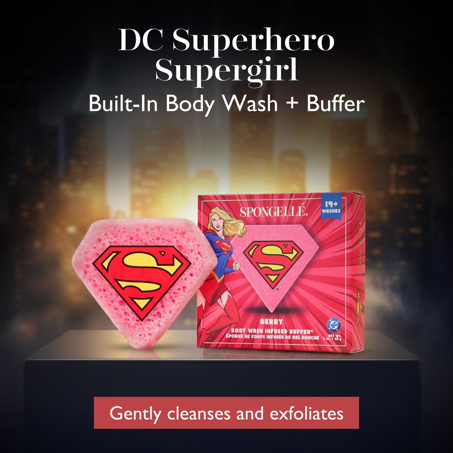 Spongellé Supergirl Berry Body Buffer - DC Superhero Beauty and Personal Care SPONGELLÉ