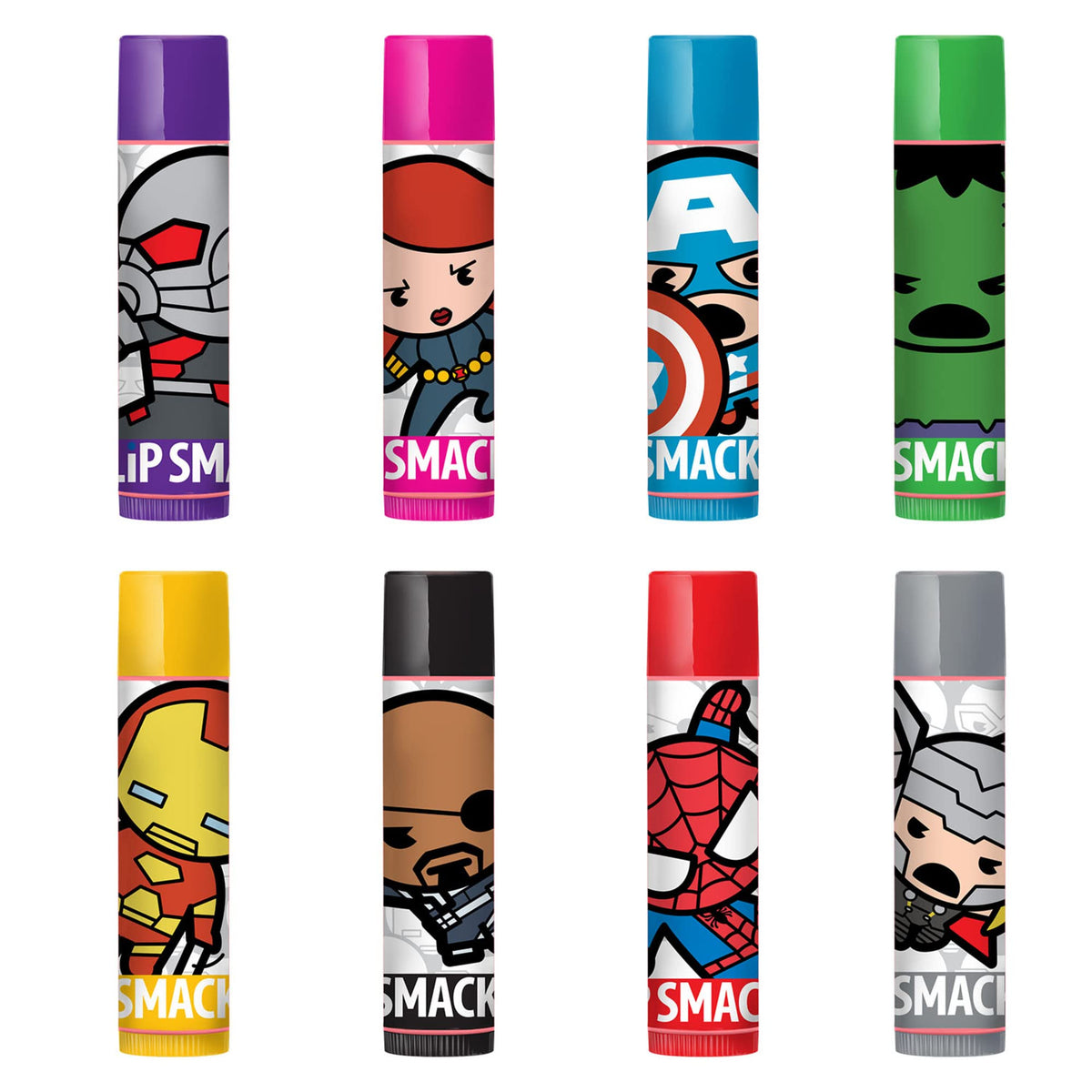Lip Smacker Marvel Avenger Flavored Lip Balm Party Pack 8 Count, Super Hero, Spirderman, Iron Man, Captain America, Clear, For Kids Beauty & Personal Care Lip Smacker