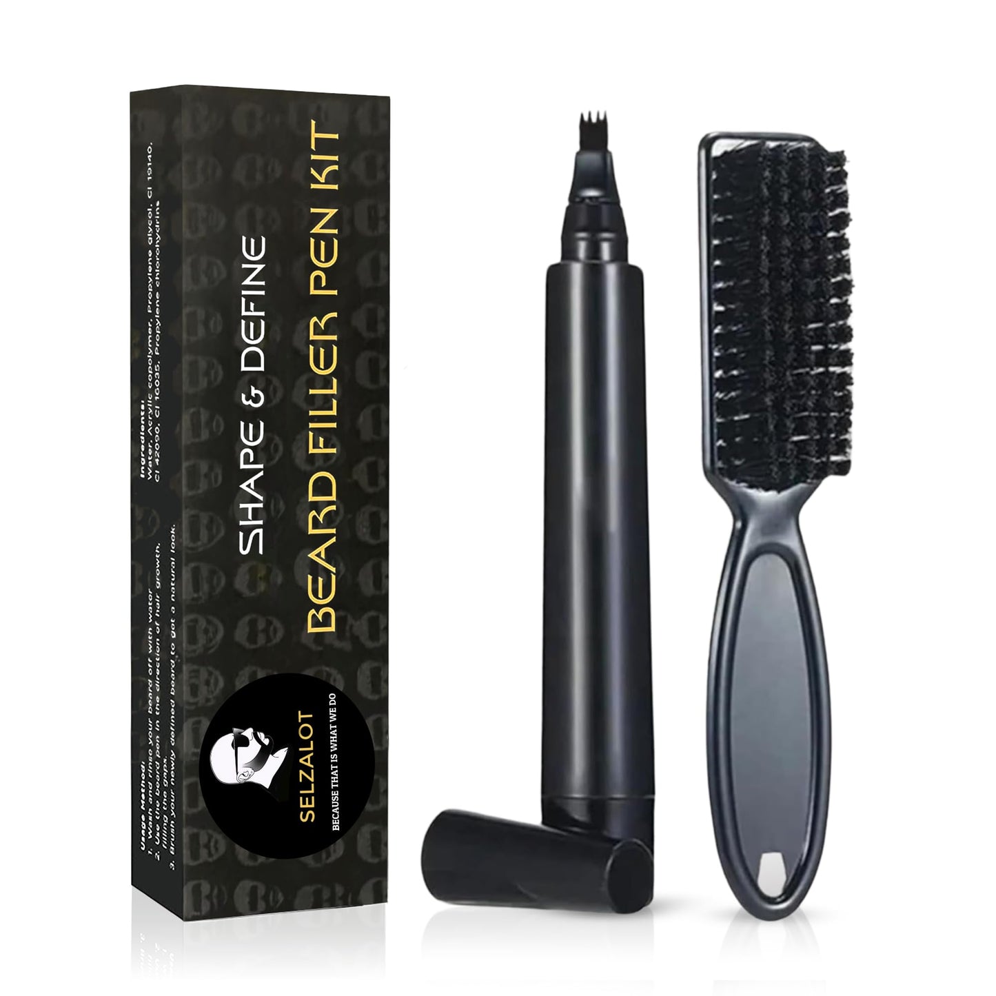 SELZALOT (Black) Beard Pen Filler for Men - 4-Tip Pencil with Brush Beauty and Personal Care SELZALOT