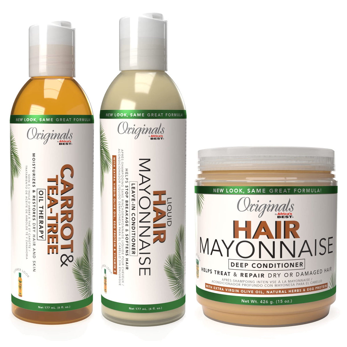 Originals by Africa's Best Holy Grail Treatments Bundle Includes: Hair Mayonnaise, Carrot Tea Tree Oil Therapy, Olive & Shea Leave In Conditioner,