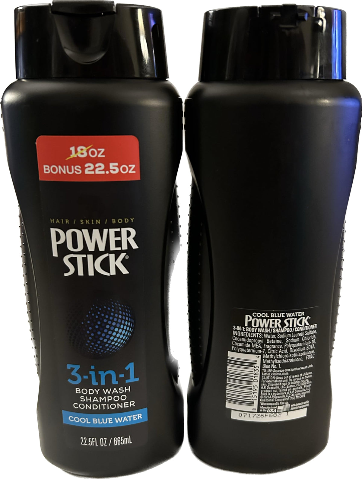 PowerStick 3 in 1 Shampoo + Conditioner + Body Wash (2 EA 22.5 Oz)
