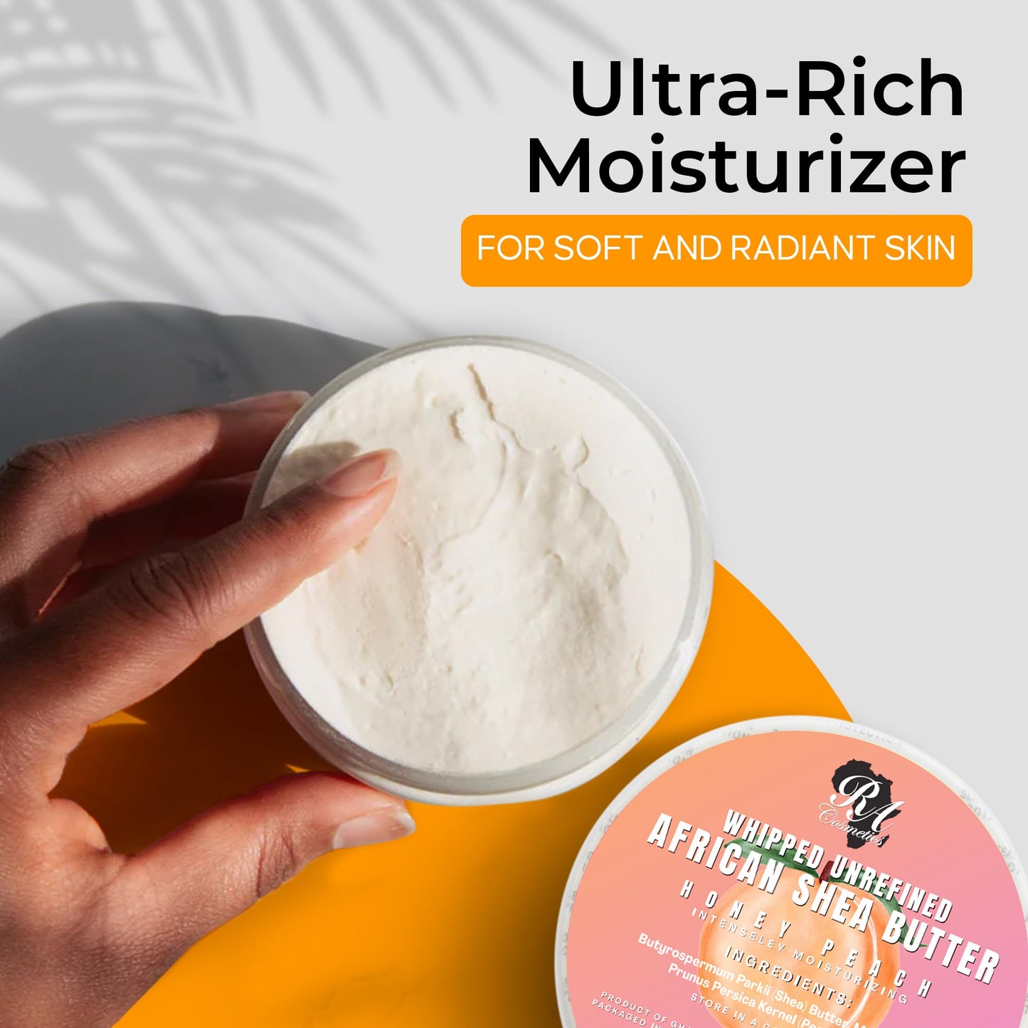 RA COSMETICS Whipped Shea Butter Honey Peach - 100% Pure and Natural African Shea Butter - Ultimate Handcrafted Moisturizer with Essential Vitamins Beauty & Personal Care RA COSMETICS