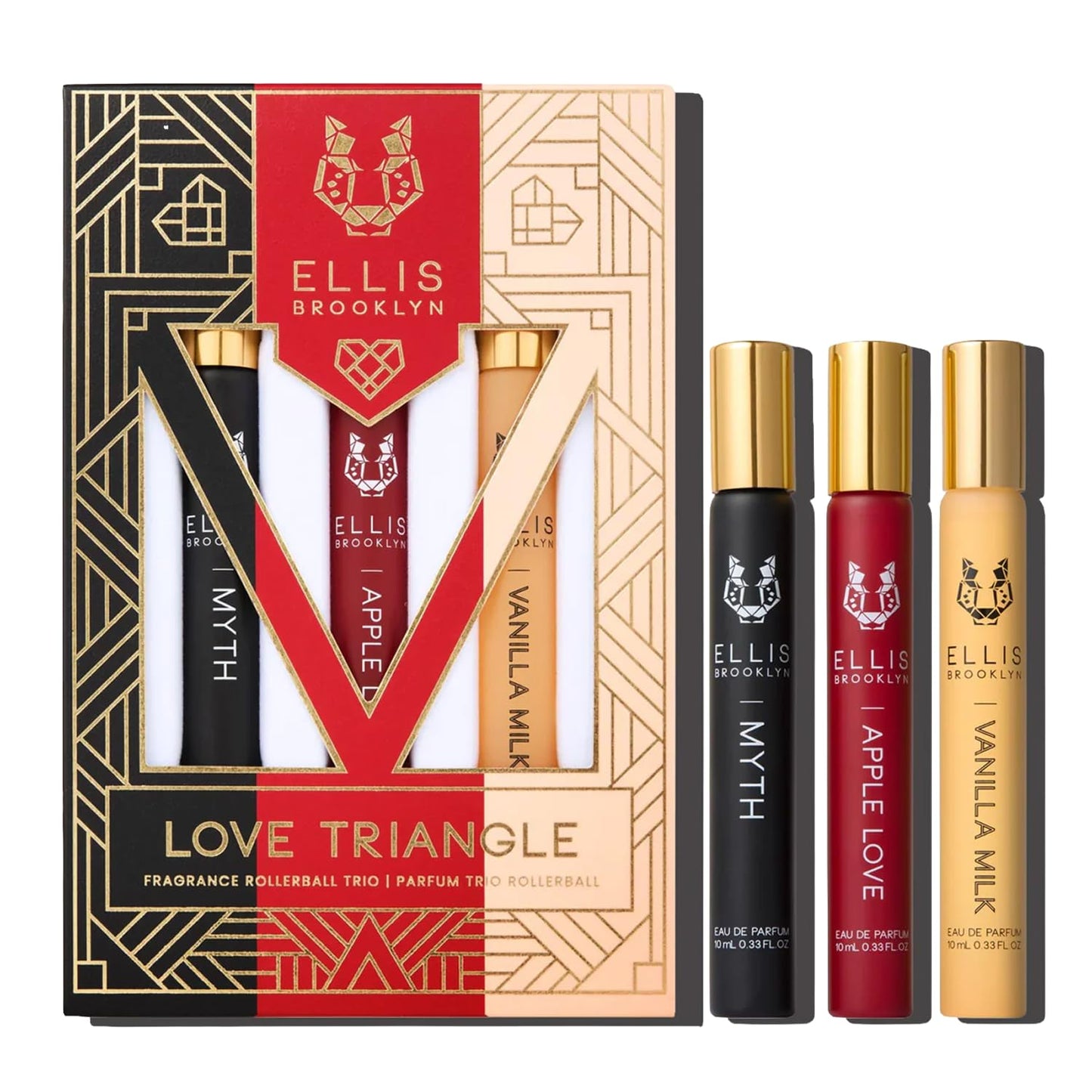Ellis Brooklyn LOVE TRIANGLE Fragrance Trio Set of 3 x 10ml Eau de Parfum Rollerballs - APPLE LOVE, VANILLA MILK, MYTH - Vegan, Cruelty-Free Beauty & Personal Care Ellis Brooklyn