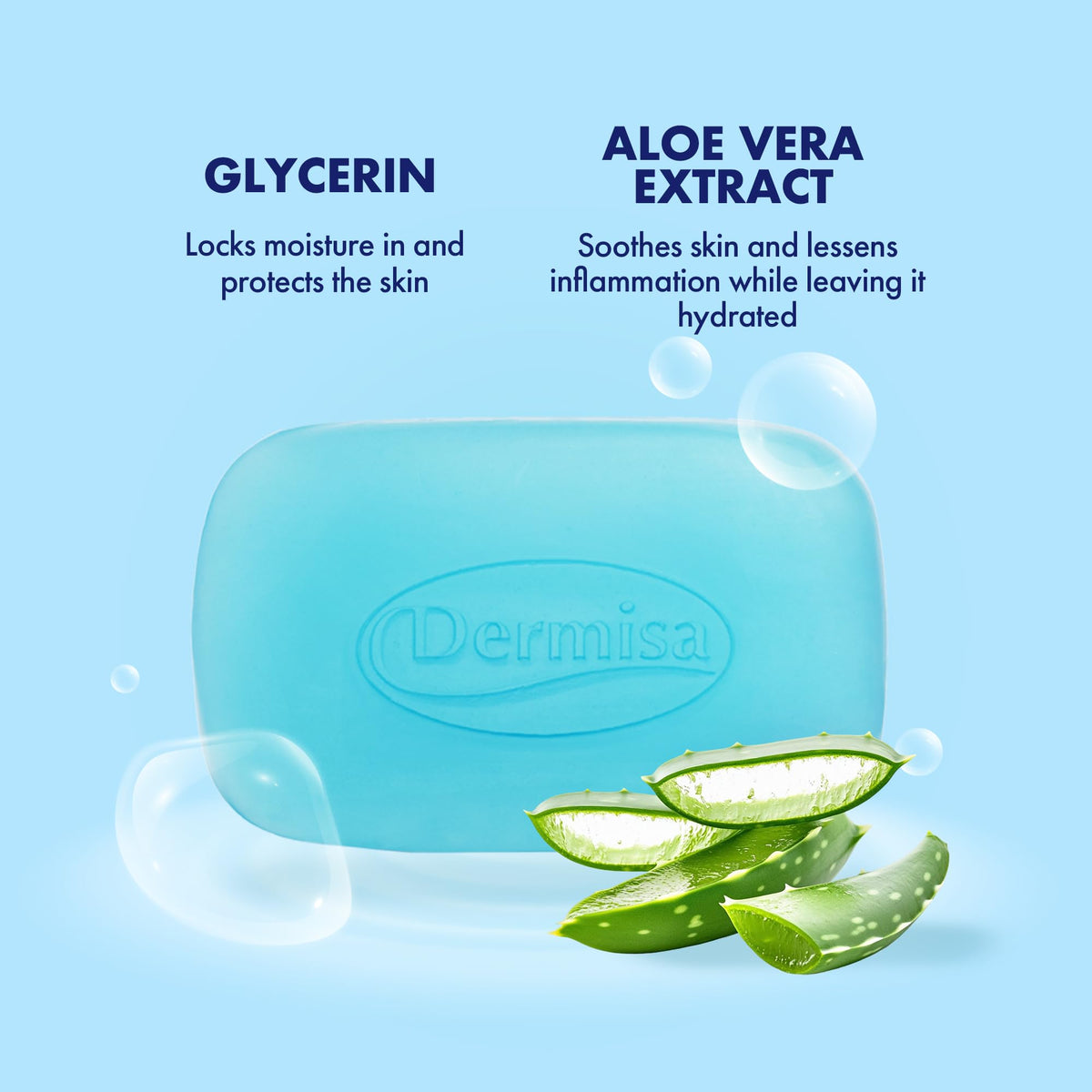 Dermisa Glycerin Bar with Soothing Aloe Vera, Gentle Hydrating Facial Cleanser and Moisturizing Body Soap for All Skin Types, 3.0 Oz Beauty & Personal Care Dermisa