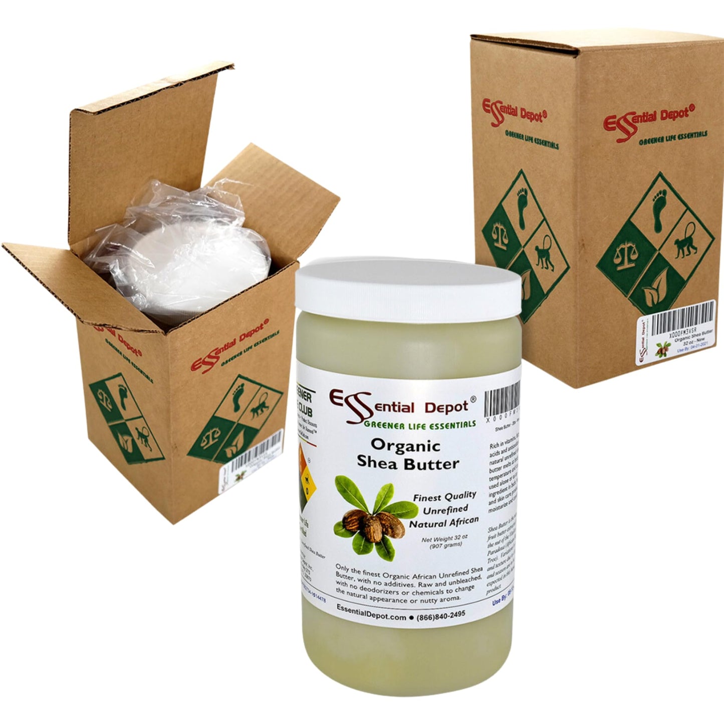 Essential Depot Shea Butter - 32 oz. - 2 lbs - Organic - Unrefined - In resealable safety sealed HDPE Jar Beauty & Personal Care Essential Depot