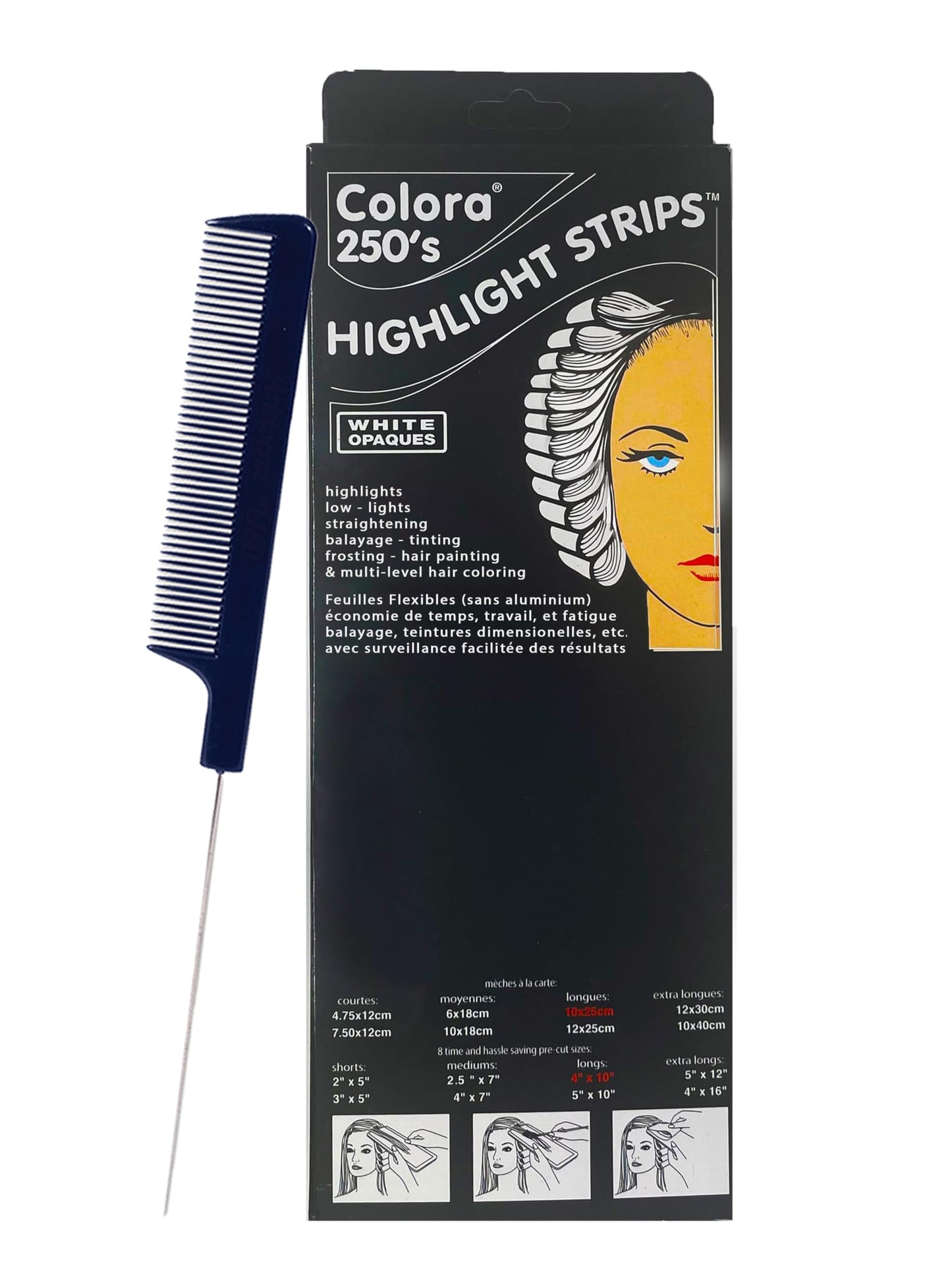 Colora Highlight Strips 4x10 Inch Long (250 Strips) + M Hair Designs Pin Tail Comb - Hair Coloring Foil Alternative for Balayage, Bleaching Beauty & Personal Care M Hair Designs