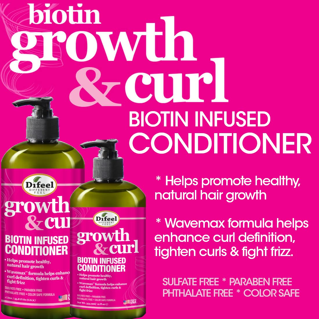 Difeel Biotin Shampoo & Conditioner 24oz Gift Set -Hair Growth & Curl Defining and for Curly - Paraben , Sulfate Free, Phthalate - Unisex Beauty & Personal Care Difeel