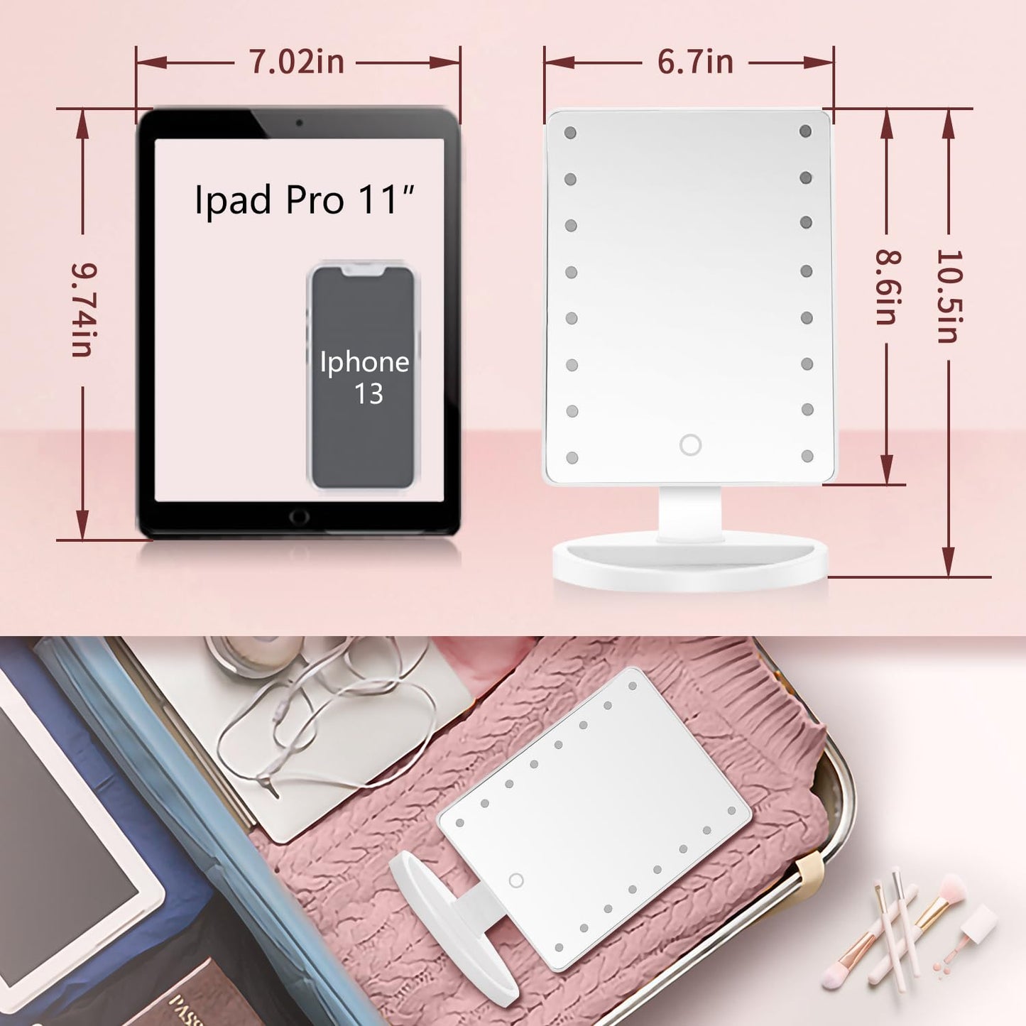 KOOKIN Lighted Vanity Makeup Mirror 16 Led Lights 180 Degree Rotation Lighted Mirror Touch Screen Adjusted Brightness Desk Mirrors USB Dual Supply Beauty & Personal Care KOOKIN