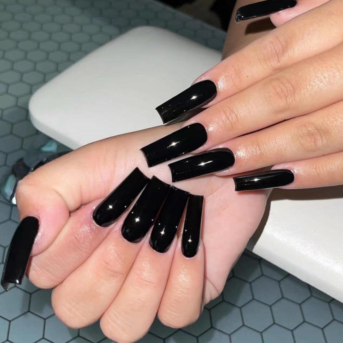 IMSOHOT 24Pcs Square Press on Nails Extra Long Squoval False Nails Black Fake Nails Full Cover Solid Color Acrylic Nails for Women Beauty & Personal Care IMSOHOT