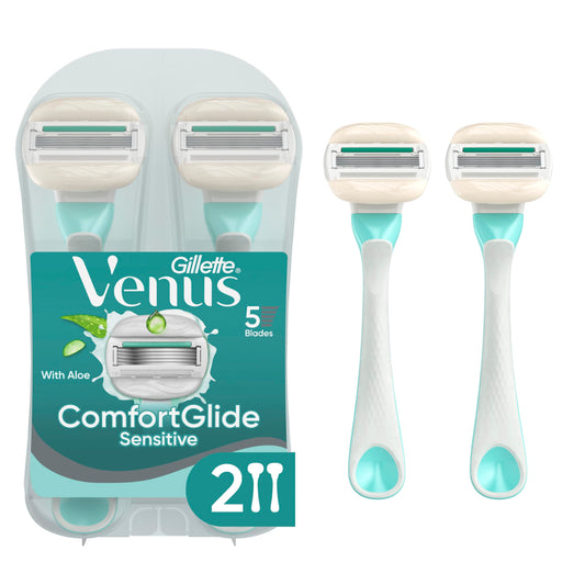 Gillette Venus ComfortGlide Sensitive Disposable Razor for Women, 5 Blades with a Touch of Aloe, Water-Activated Moisture Bars, 2ct Beauty and Personal Care Gillette Venus