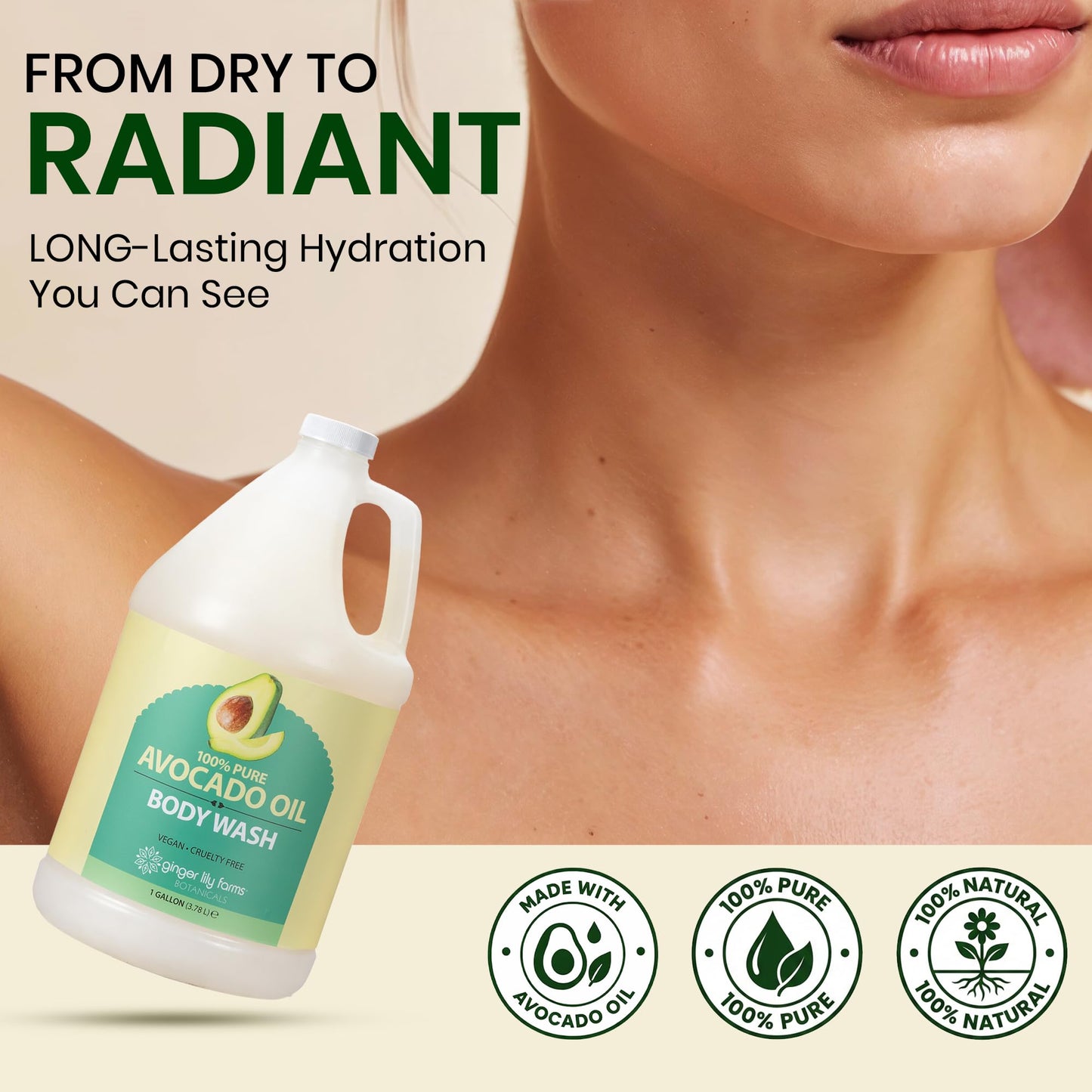Ginger Lily Farms Botanicals 100% Pure Avocado Oil Body Wash for All Skin Types, 100% Vegan & Cruelty-Free, 1 Gallon Refill (Pack of 4) Beauty & Personal Care Ginger Lily Farms