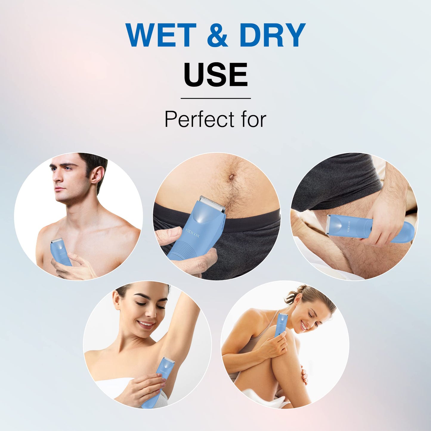 VIKICON Bikini Trimmer for Women: Painless Electric Pubic/Leg Shaver w/Light, Ceramic Hypoallergenic Blade, Waterproof Cordless Razor for Sensitive Beauty and Personal Care VIKICON
