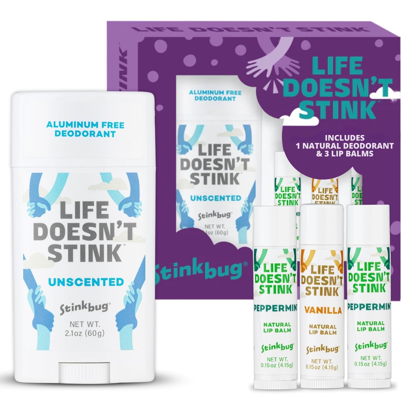 Stinkbug Naturals Organic Aluminum Free Deodorant Stick with Lip Balm, Jojoba Oil, Coconut Oil and Cocoa Butter (Includes 1 Natural Unscented Beauty and Personal Care Stinkbug