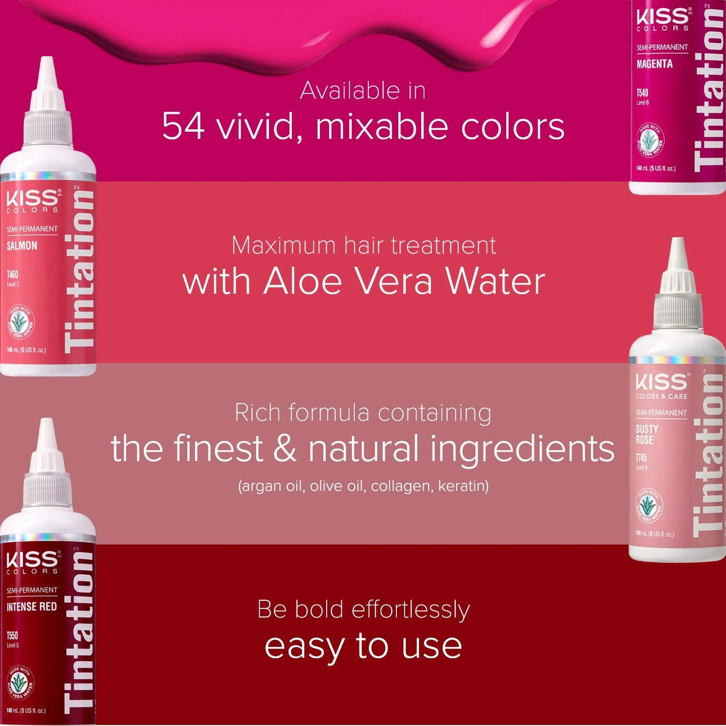 Red by Kiss Tintation Semi-Permanent Hair Color, Aloe Vera Water Based, Argan Oil, Olive Oil, Collagen & Keratin, Long-Lasting Color Dye (Funky Beauty & Personal Care Red by Kiss