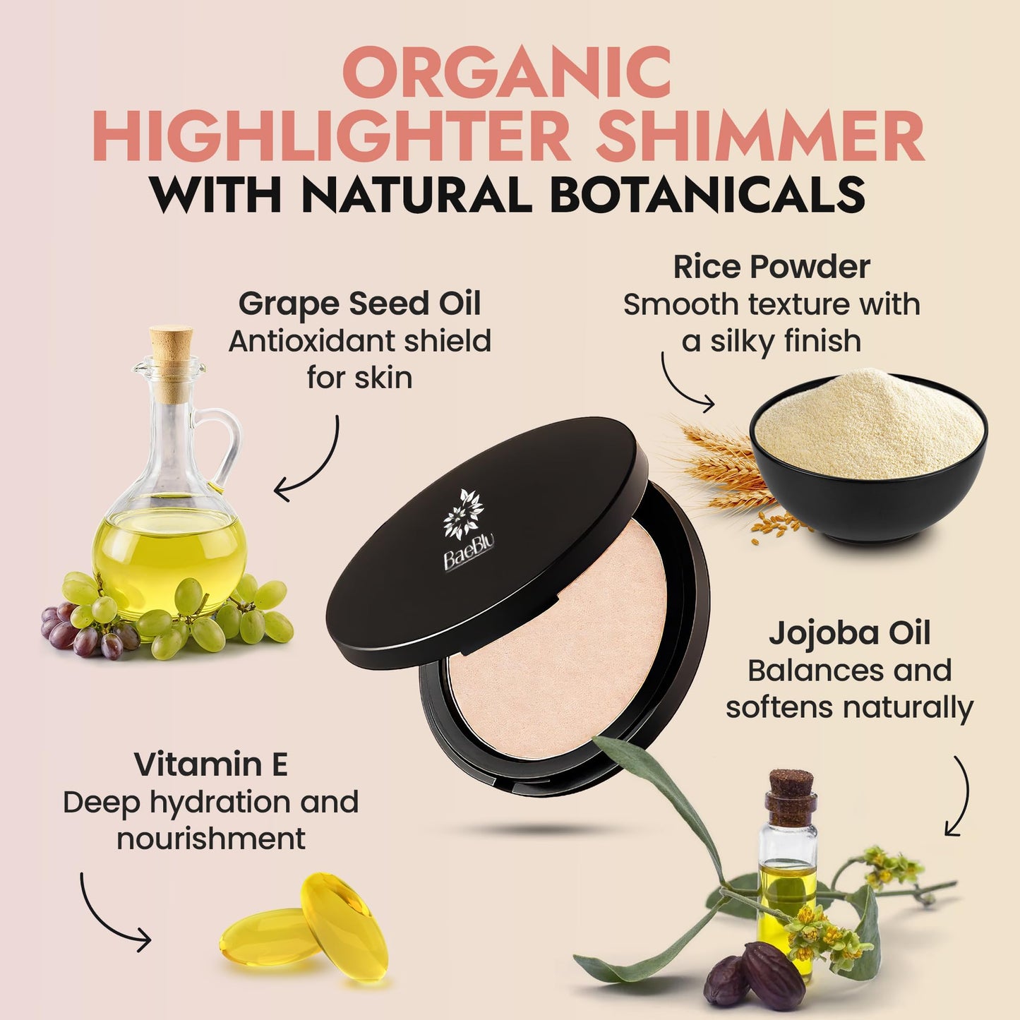 Organic Highlighter Makeup Powder, Diamond Dust - Talc-Free, Lightweight & Vegan Shimmer Highlighter for Radiance on Face, Body & Collarbone - No Beauty & Personal Care BaeBlu