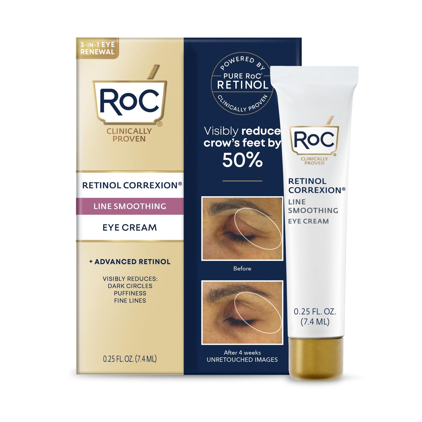 RoC Retinol Correxion Eye Cream Mini for Dark Circles & Puffiness, Daily Wrinkle Cream, Anti Aging Line Smoothing Skin Care Treatment, .25 Ounces Beauty & Personal Care RoC