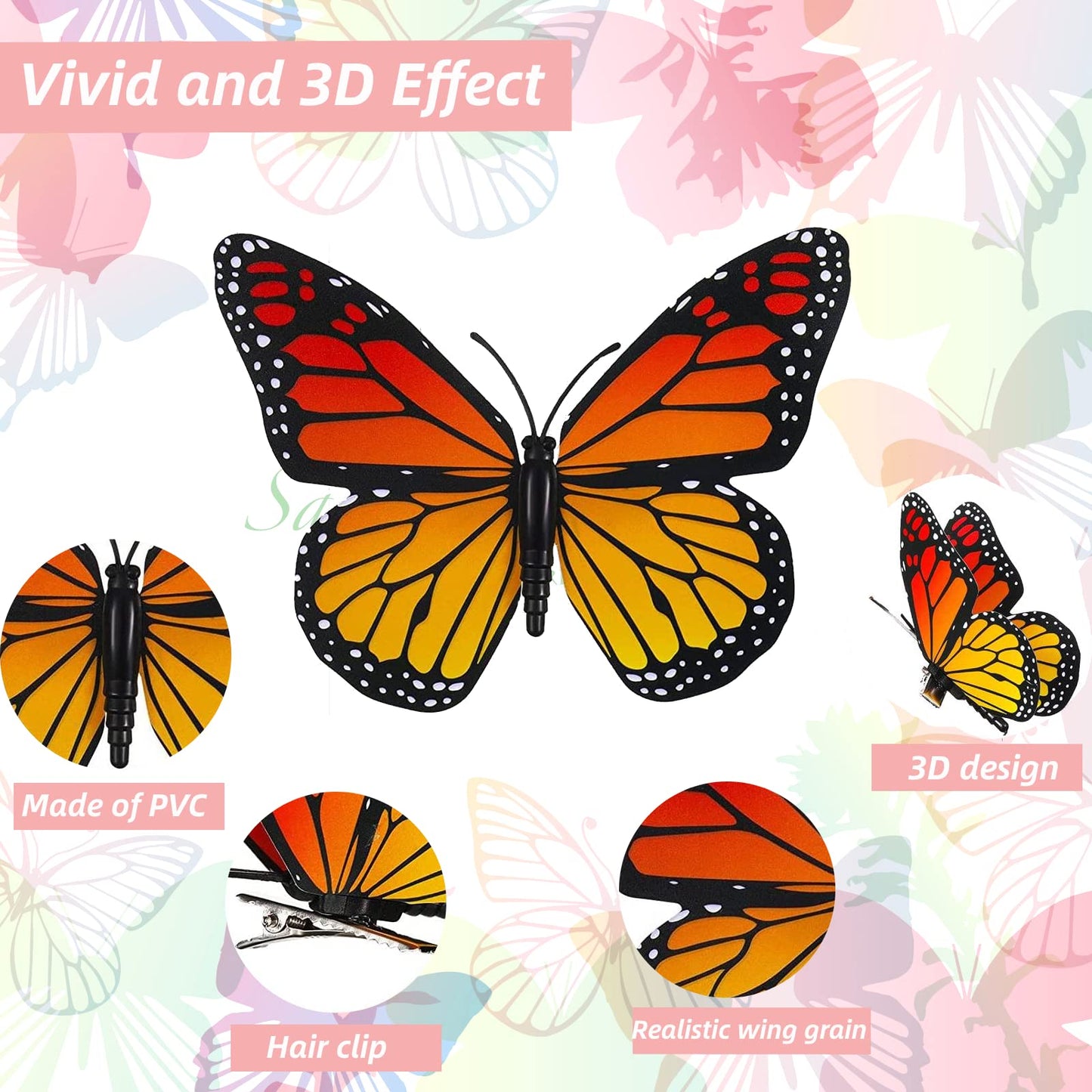 12 Pcs Dia De Los Muertos Monarch Butterfly Hair Clips, 4 Size 3D Simulation Butterflyr Hair Barrettes Butterfly Headwear Clips for Halloween Day Beauty & Personal Care BeapTcely