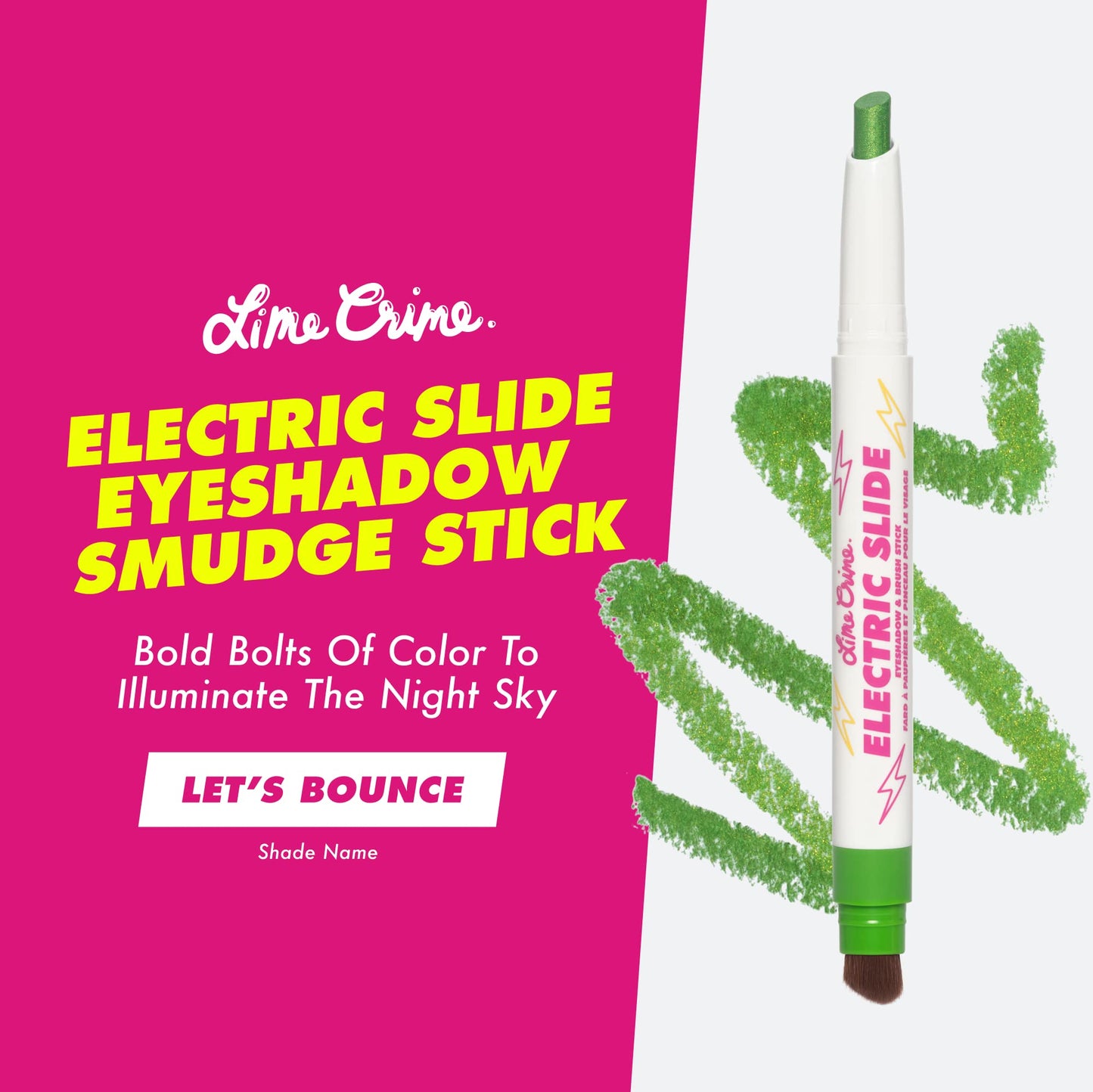 Lime Crime Electric Slide Eyeshadow & Brush Stick, Lets Bounce - Lightweight 2-in-1 Eyeshadow Smudge Stick with Angled Brush for Long Lasting Beauty & Personal Care Lime Crime