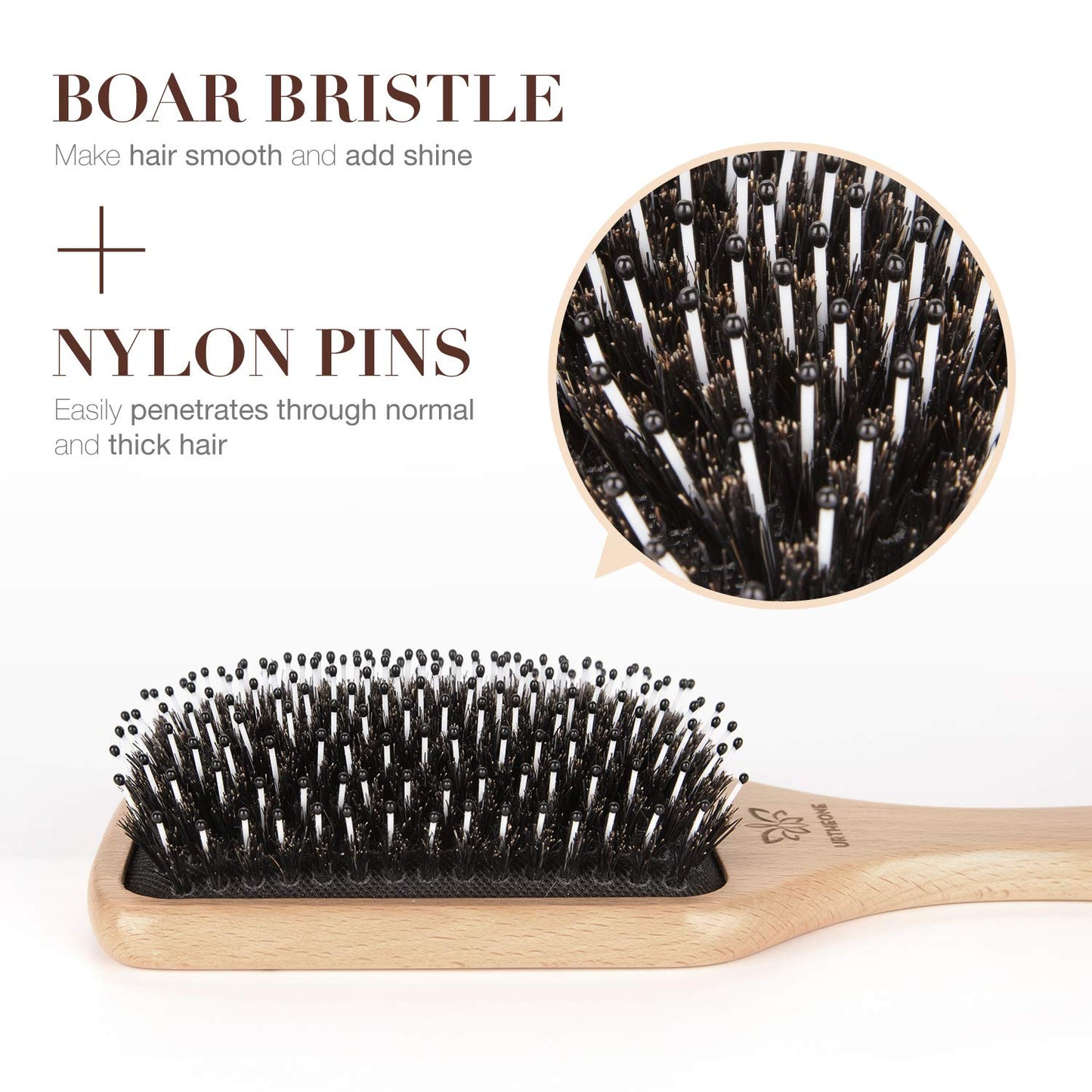 Hair Brush Boar Bristle Hairbrush for Thick Curly Thin Long Short Wet or Dry Hair Adds Shine and Makes Hair Smooth, Best Paddle Hair Brush for Men Beauty & Personal Care URTHEONE
