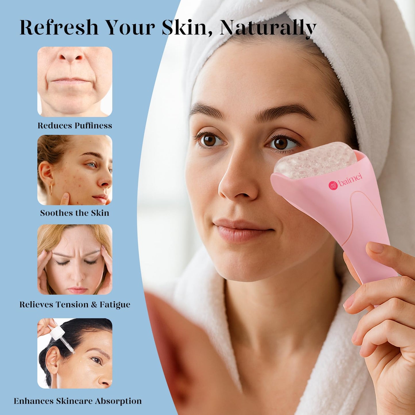 BAIMEI IcyMe Ice Roller for Face and Gua Sha Facial Tool Set, Ice Face Roller Reduces Puffiness Relieves Migraines Skin Care Tools, Self Care Gift Beauty & Personal Care BAIMEI