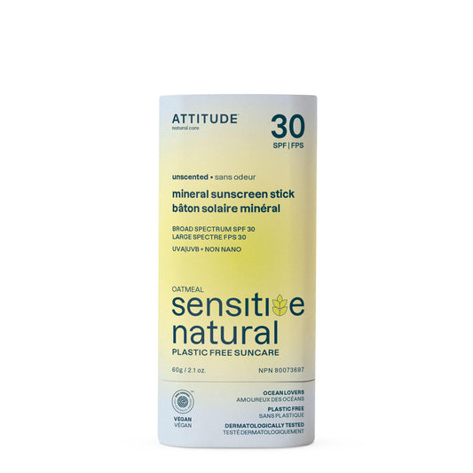 ATTITUDE Mineral Sunscreen Stick for Sensitive Skin, SPF 30, EWG Verified, Plastic-Free, Broad Spectrum UVA/UVB Protection with Zinc Oxide Beauty & Personal Care ATTITUDE