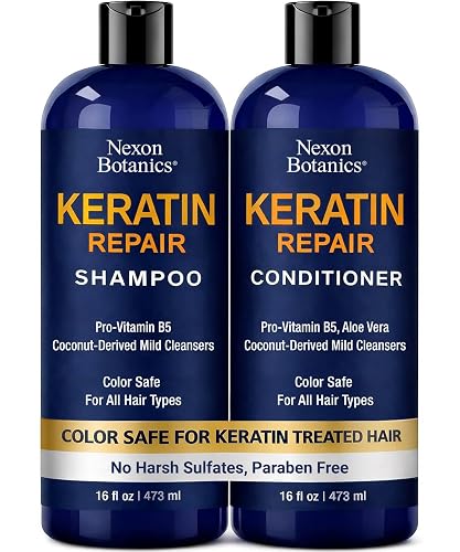 Keratin Shampoo and Conditioner Set 16 fl oz Each - Strengthening & Smoothing Care for Dry, Damaged, Frizzy or Keratin-Treated Hair - Color Protecting Beauty & Personal Care Nexon Botanics