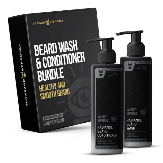 The Beard Struggle Radiance Beard Wash & Conditioner Bundle - Platinum Collection - Pack of 2 - Vanir's Wisdom - 8 Fl Oz each - For Men - Nourish Beauty and Personal Care The Beard Struggle