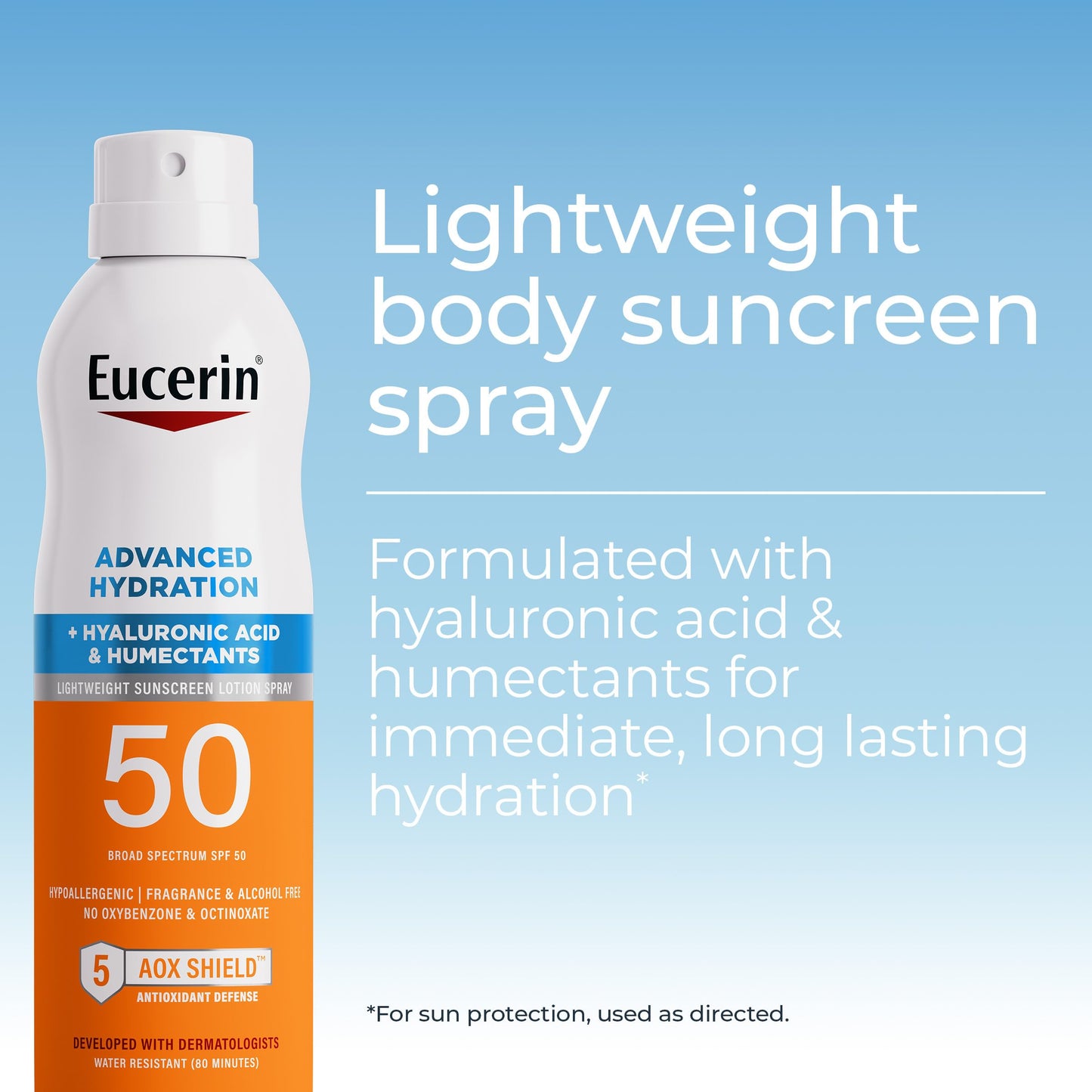 Eucerin Advanced Hydration SPF 50 Sunscreen Spray, Lightweight Spray Sunscreen with Hyaluronic Acid and Humectants, Hypoallergenic, Fragrance Beauty and Personal Care Eucerin