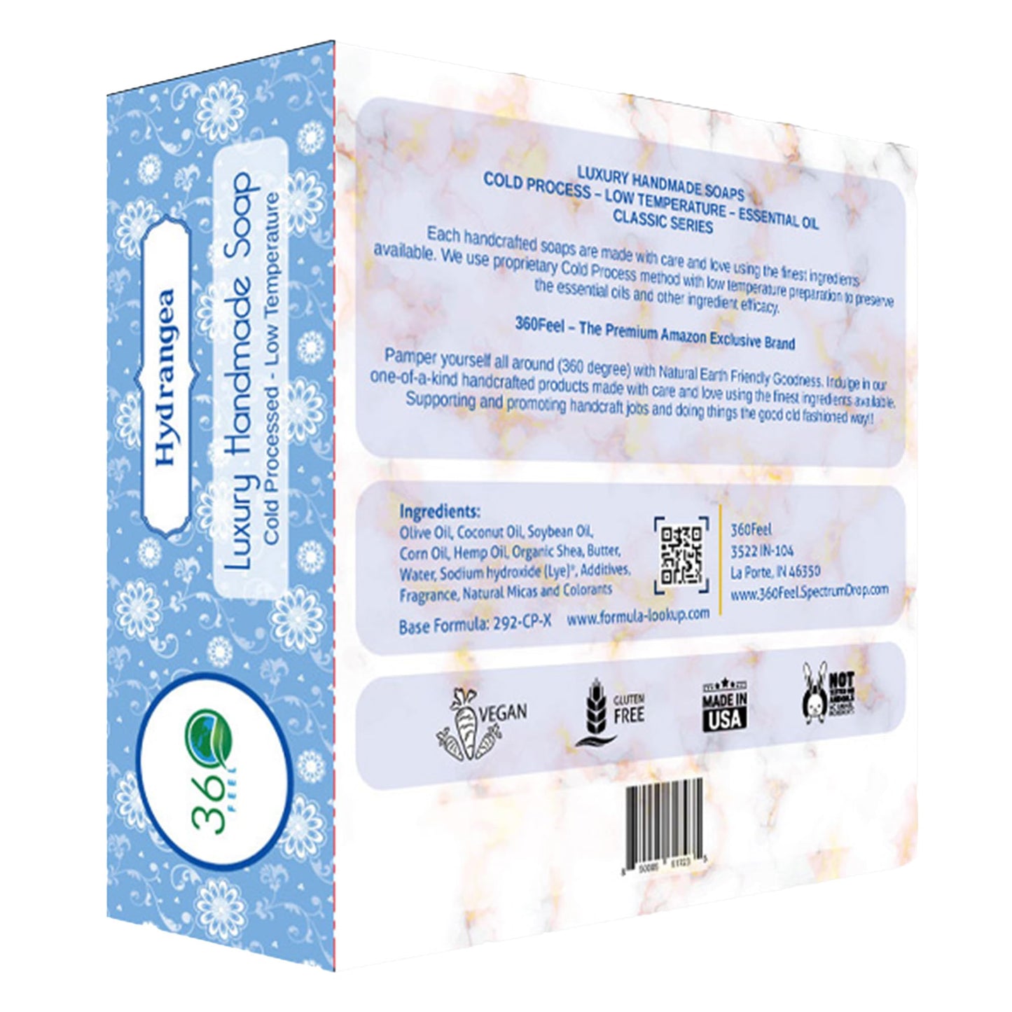360Feel Hydrangea Soap - Made in The USA - Castile Handmade All Natural Cold Processed - Infused with Hydrangea Scent for Gentle Cleanse & Rich Beauty & Personal Care 360Feel