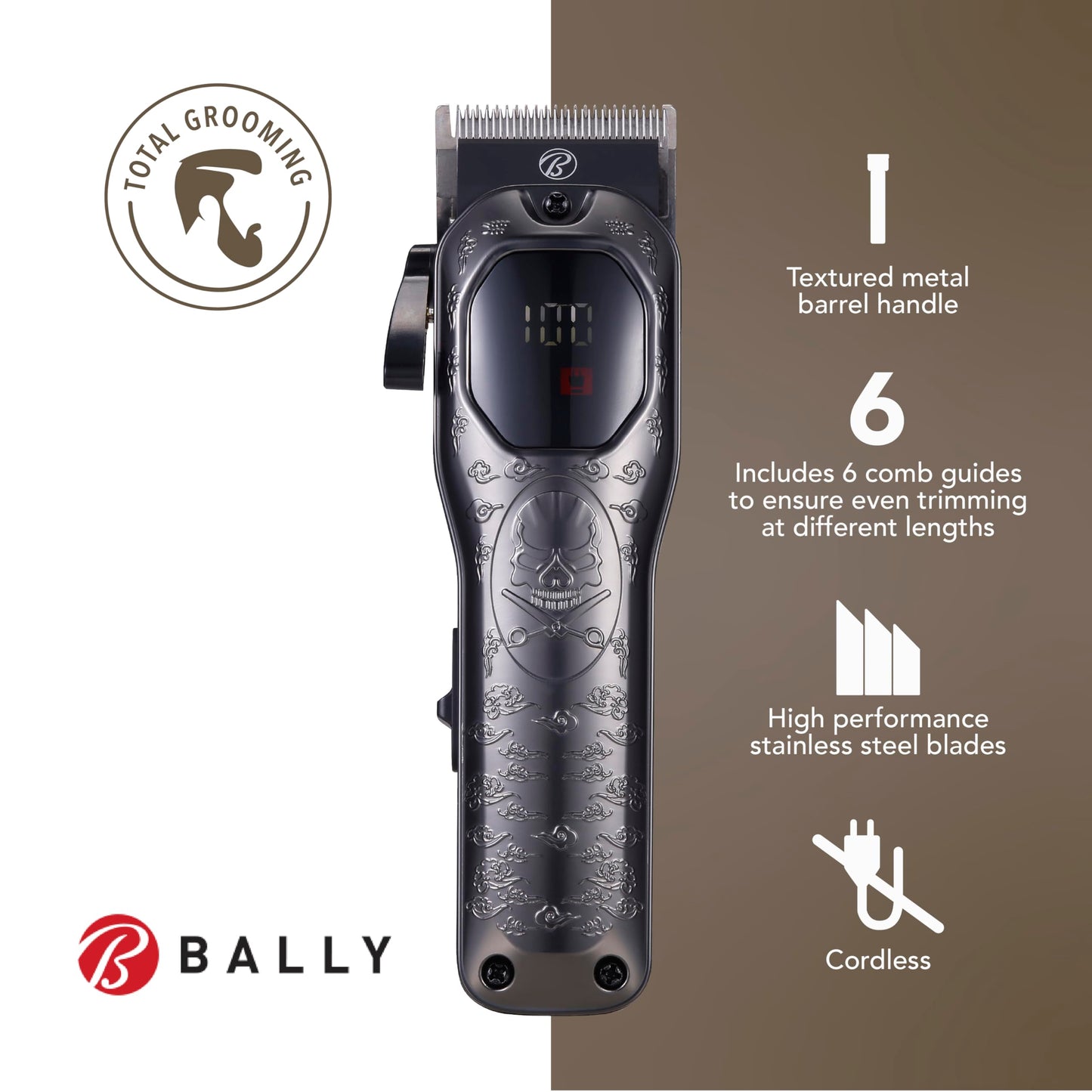 Bally - Hair & Beard Trimmer, Total Fitness High-Performance, Precision Stainless Steel Blades, Rechargeable with LED Display Beauty and Personal Care Bally